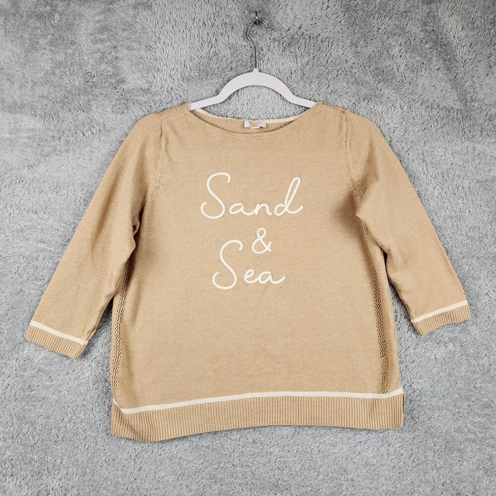 J Jill Sweater Womens Petite Medium Tan Sand & Sea Linen Blend Short Crop Beachy